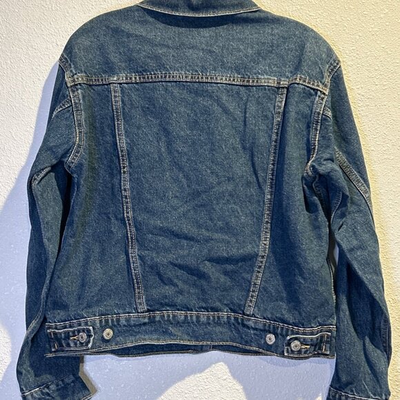 Old Navy Womens SMALL  Stretch Button Up DARK Wash Trucker Denim Jean Jacket - Picture 3 of 3